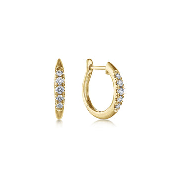 14K Yellow Gold Diamond Huggie Earrings, 15mm