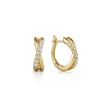 14K Yellow Gold Twisted 15mm Diamond Huggies