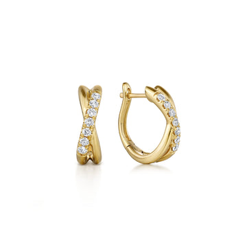 14K Yellow Gold Diamond Huggies Earrings,15mm
