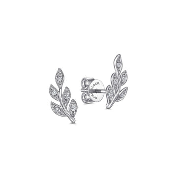 14K White Gold Diamond Leaf Stud Earrings