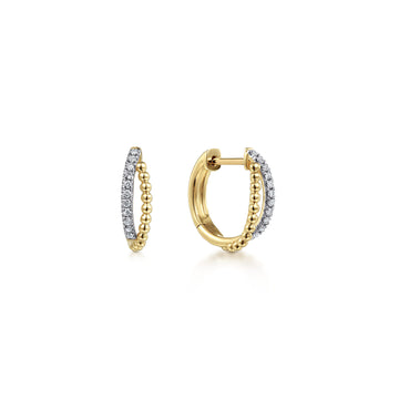14K Yellow Gold Diamond Huggie Earrings, 10mm