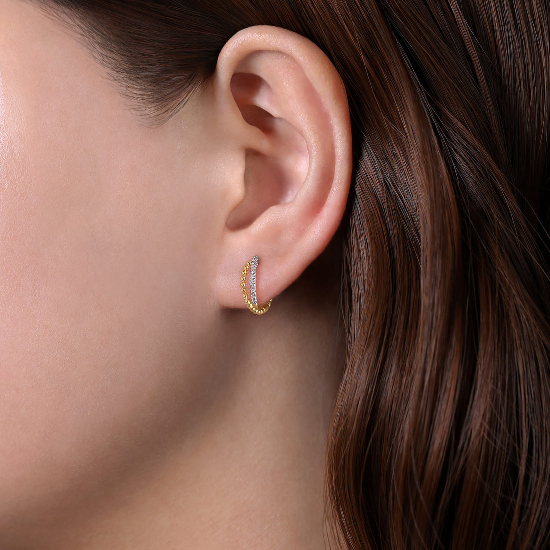 14K Yellow Gold Diamond Huggie Earrings, 10mm