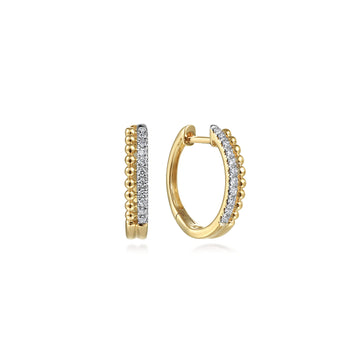14K Yellow Gold Diamond Huggie Earrings, 10mm -Bujukan