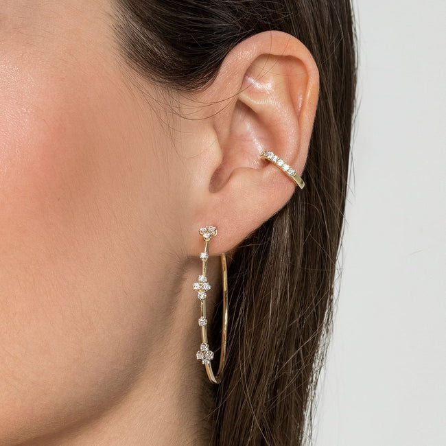 14K Yellow Gold Prong Set 40mm Round Classic Diamond Hoop Earrings