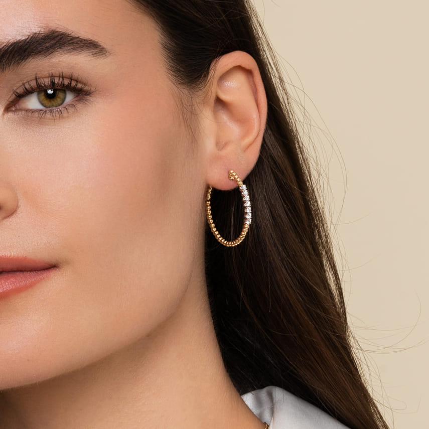 14K Yellow Gold Classic Hoop Earrings, 0.3ct, 30mm-Bujukan