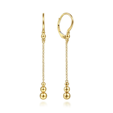 14K Yellow Gold Bujukan Beaded Long Chain Drop Earrings
