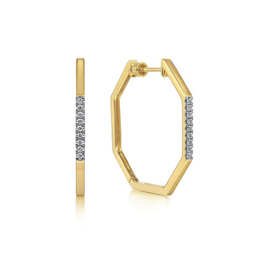 14K Yellow Gold 30mm Diamond Classic Hoop Earrings