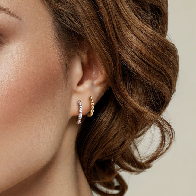 14K Yellow Gold Diamond Huggie And Bujukan Cuff Earrings