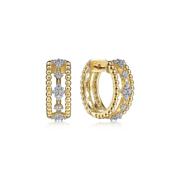 14K Yellow Gold Diamond Bujukan Huggie Earrings