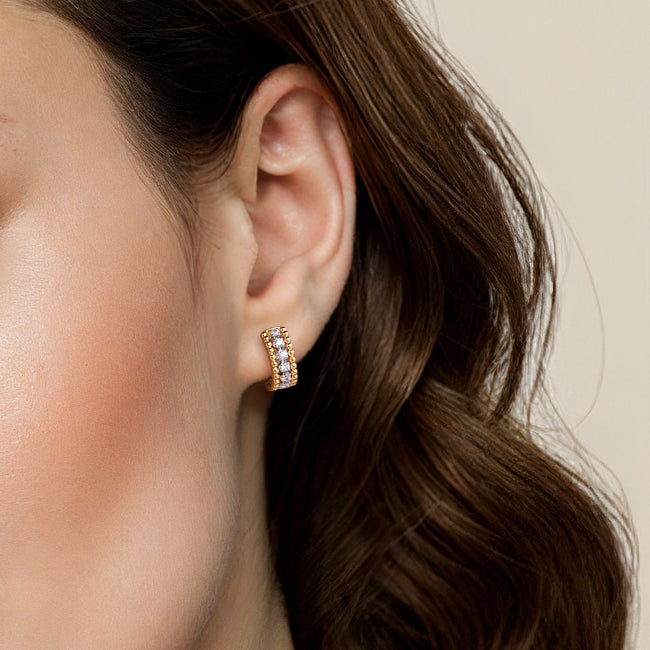 14K White-Yellow Gold Bujukan Huggie Pavé Diamond Earrings