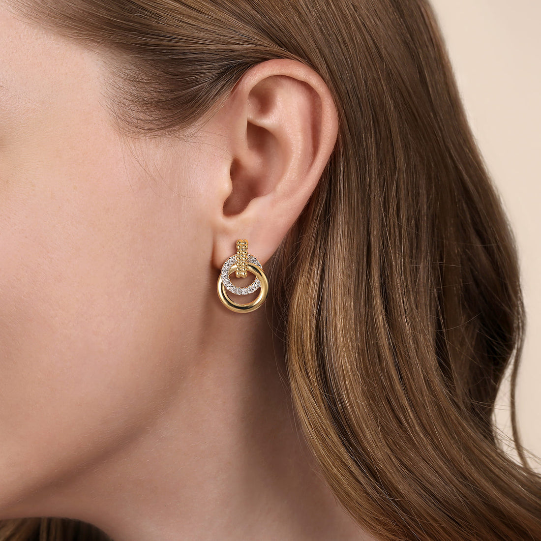 14K White & Yellow Gold Diamond Stud Earrings- Bujukan