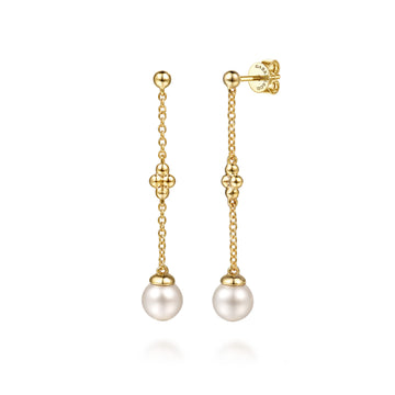 Drop Earrings Stud 14K Yellow Gold Pearl Bujukan