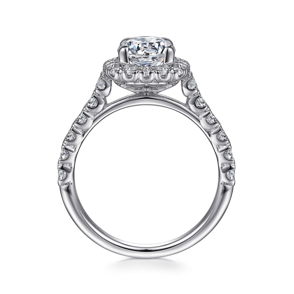 14K White Gold Cushion Halo Round Diamond Engagement Ring