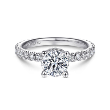 14K White Gold Hidden Halo Round Diamond Engagement Ring