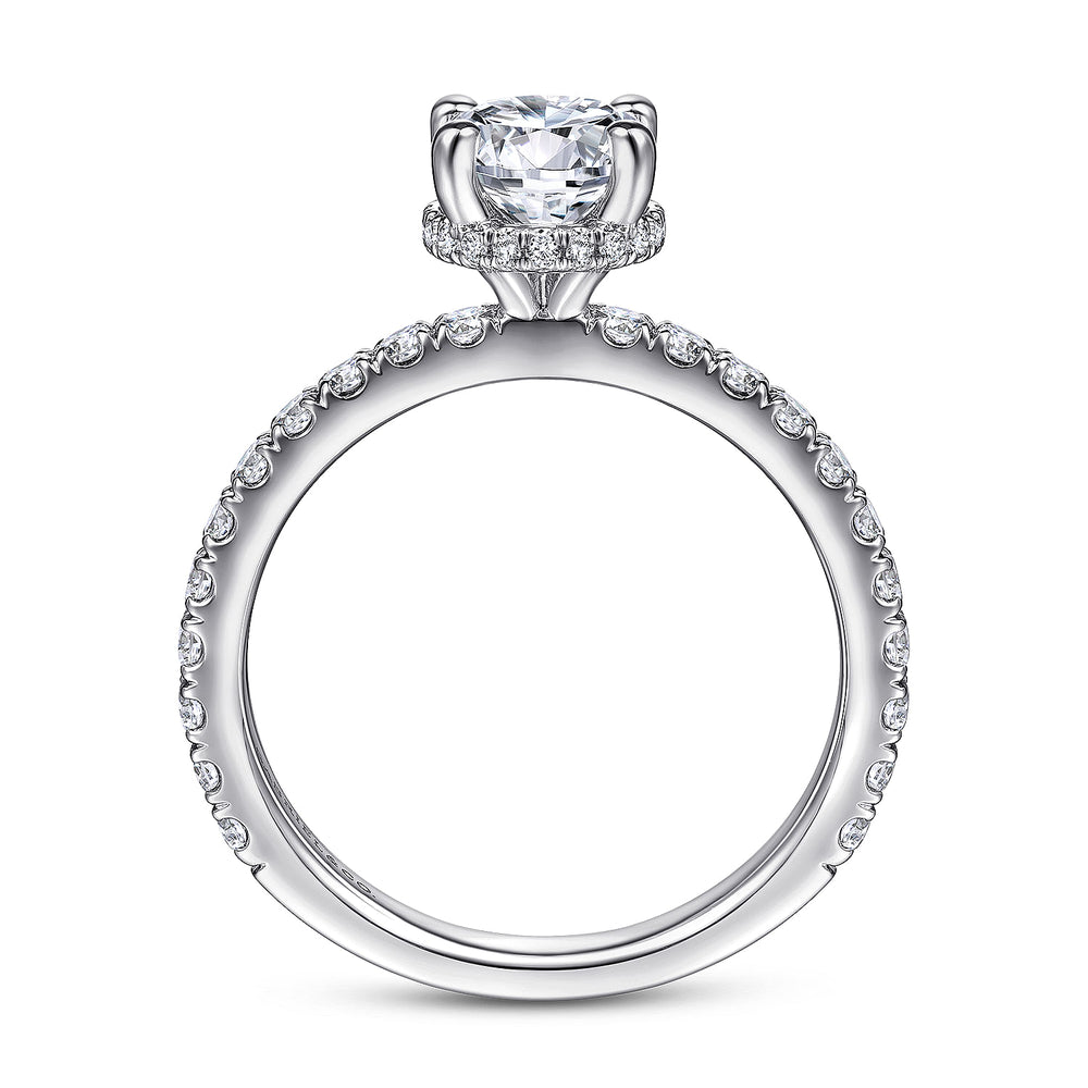 14K White Gold Hidden Halo Round Diamond Engagement Ring