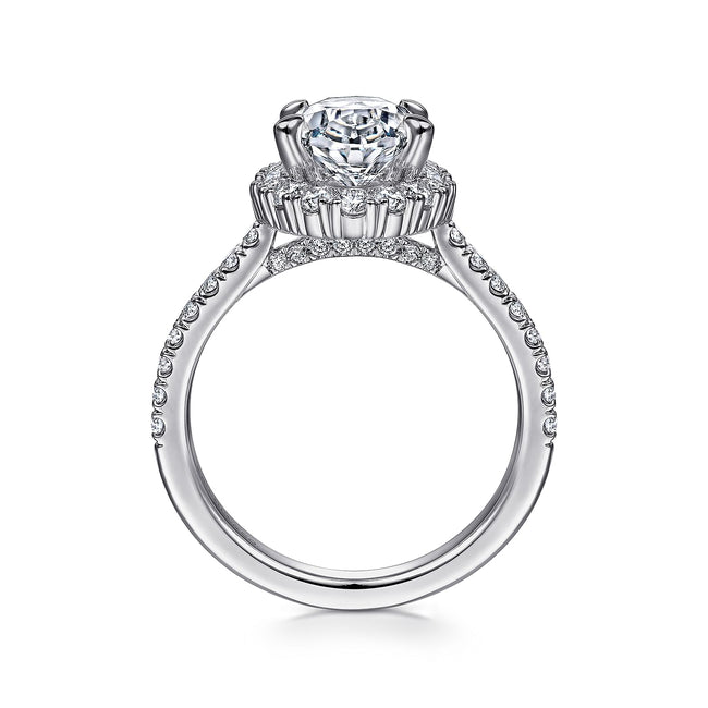 14K White Gold Oval Halo Diamond Engagement Ring