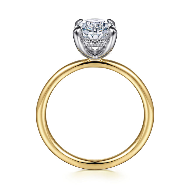 14K White-Yellow Gold Hidden Halo Oval Diamond Engagement Ring