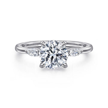 14K White Gold Round Three Stone Diamond Engagement Ring