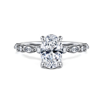 14K White Gold Oval Diamond Engagement Ring