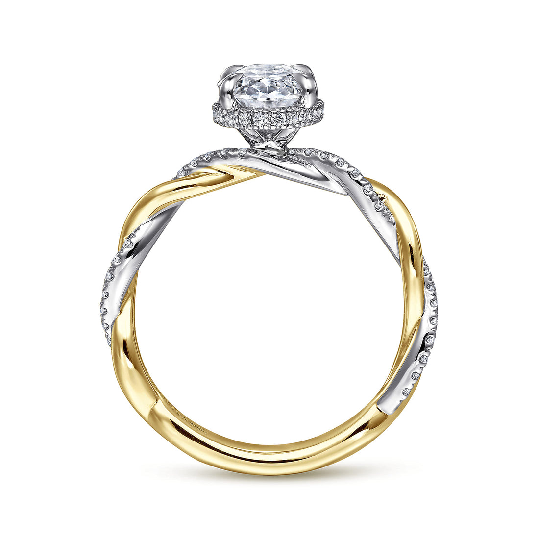 14K Gold Oval Halo Diamond Engagement Ring-White Gold Head and Yellow Gold Shank with White Rhodium