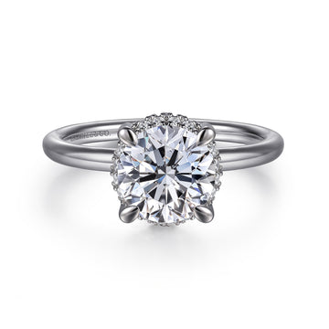 14K White Gold Round Hidden Halo Diamond Engagement Ring