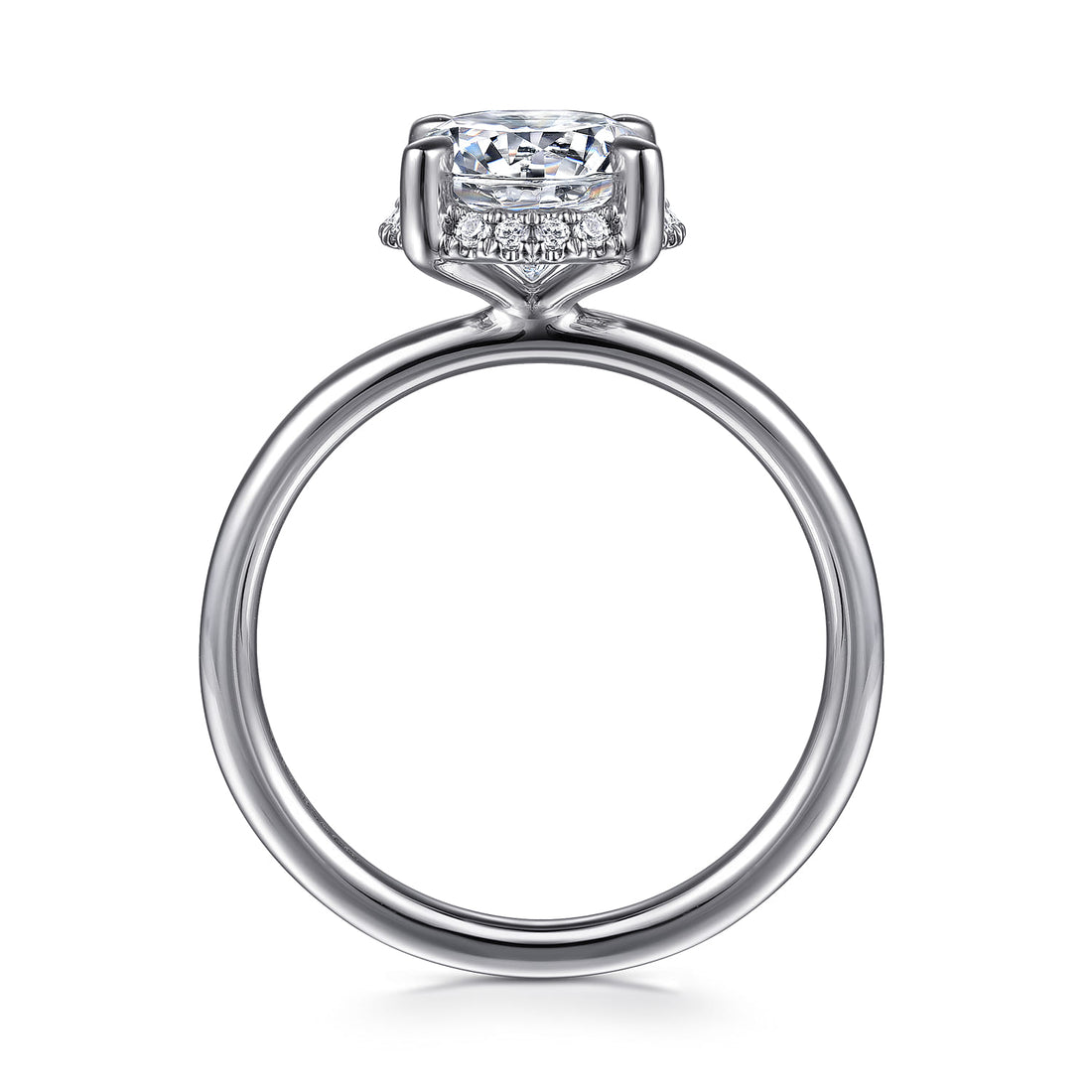 14K White Gold Round Hidden Halo Diamond Engagement Ring