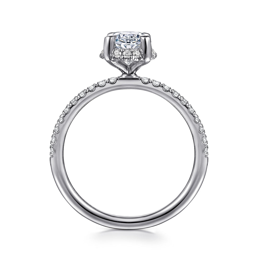 14K White Gold Oval Hidden Halo Diamond Engagement Ring