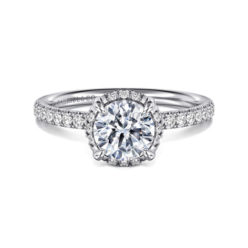 14K White Gold Round Hidden Halo Diamond Engagement Ring