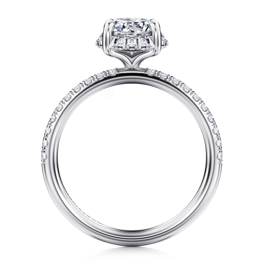 14K White Gold Round Hidden Halo Diamond Engagement Ring