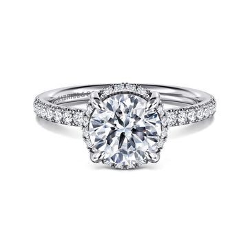 14K White Gold Round Hidden Halo Diamond Engagement Ring