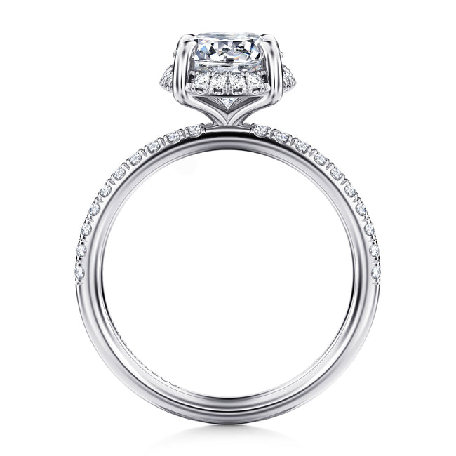 14K White Gold Round Hidden Halo Diamond Engagement Ring