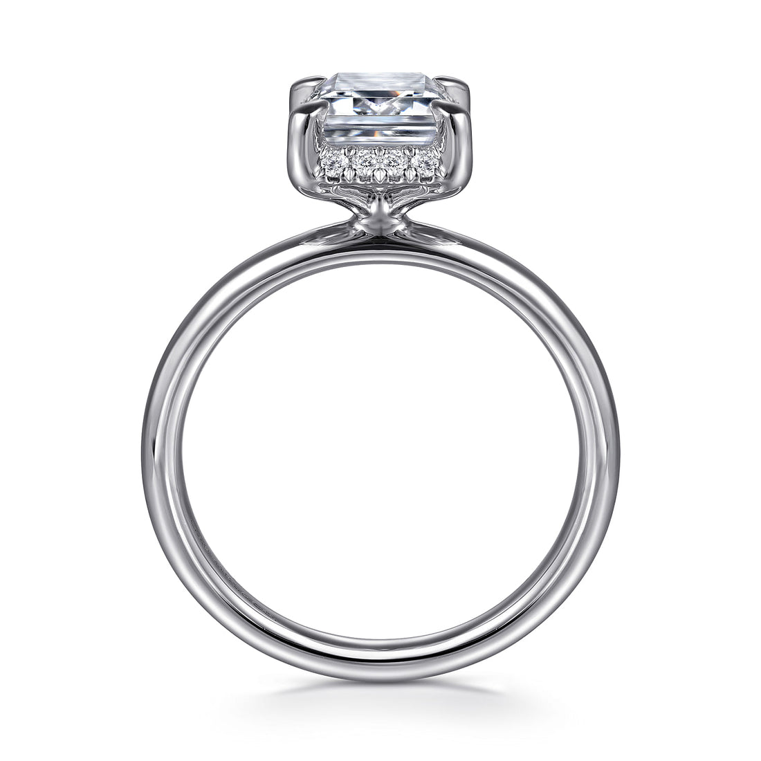 14K White Gold Emerald Cut Hidden Halo Diamond Engagement Ring