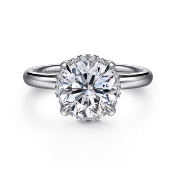 14K White Gold Round Hidden Halo Diamond Engagement Ring