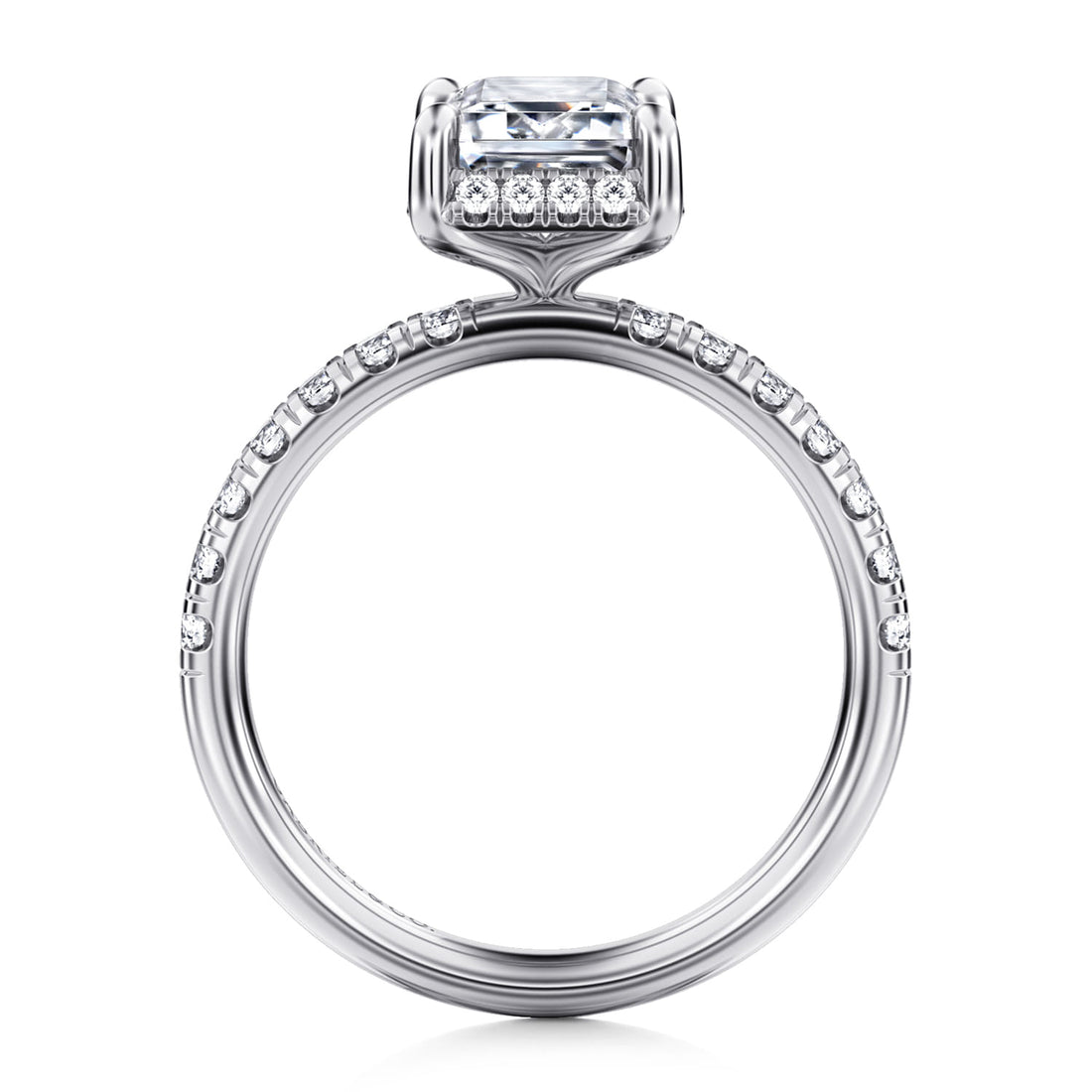 14K White Gold Emerald Cut Hidden Halo Diamond Engagement Ring