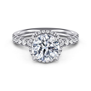 14K White Gold Round Hidden Halo Diamond Engagement Ring