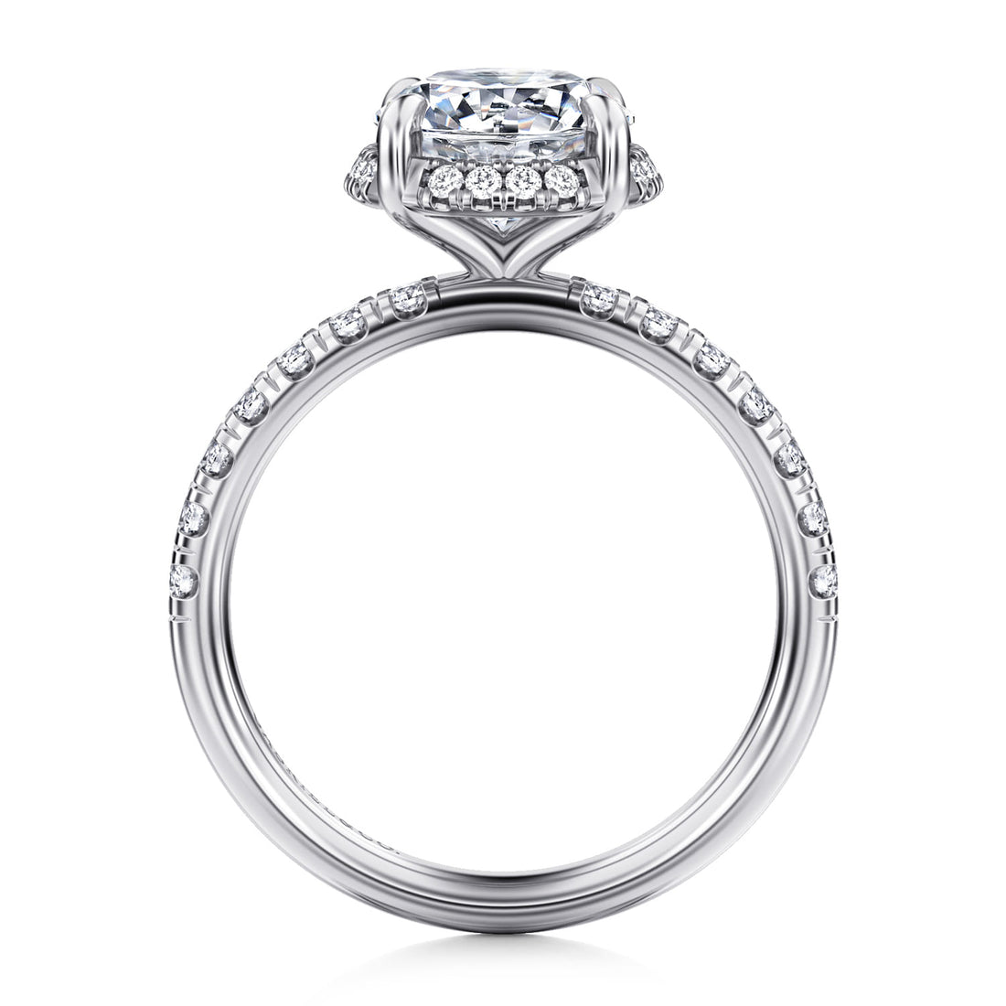 14K White Gold Round Hidden Halo Diamond Engagement Ring