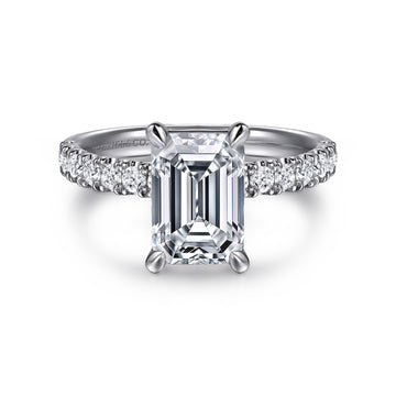 14K White Gold Emerald Cut Diamond Engagement Ring