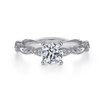 Vintage Inspired 14K White Gold Round Diamond Engagement Ring