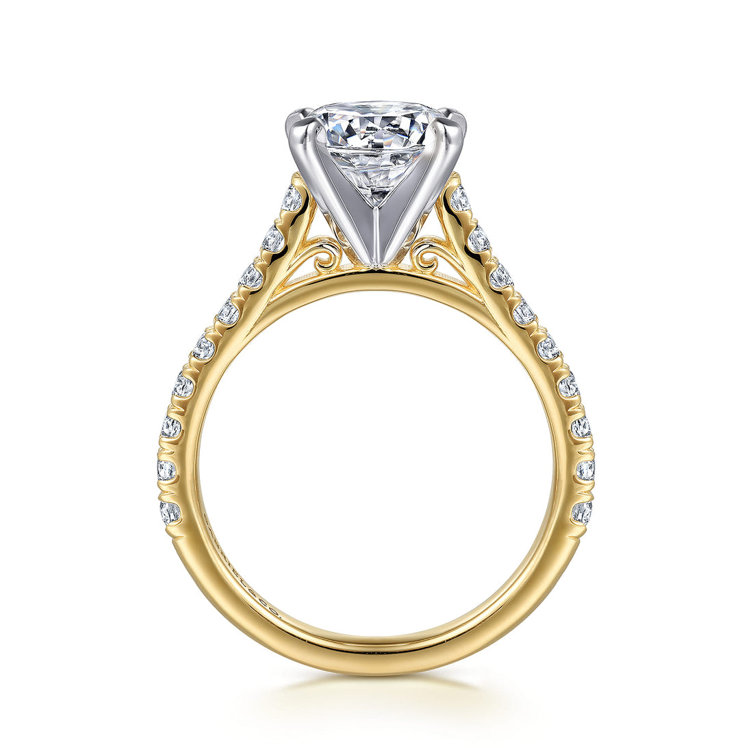 14K White-Yellow Gold Round Diamond Engagement Ring