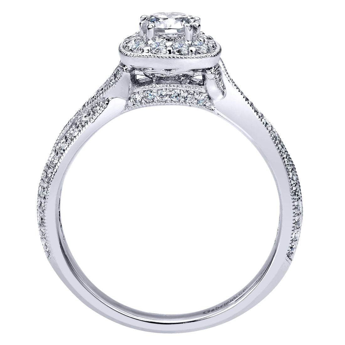 Vintage Inspired 14K White Gold Round Halo Complete Diamond Engagement Ring