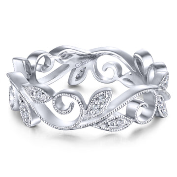 14K White Gold Floral Branch Diamond Eternity Ring