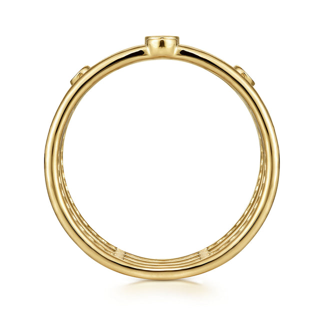 14K Yellow Gold Bezel Set Diamond Station Layered Ring