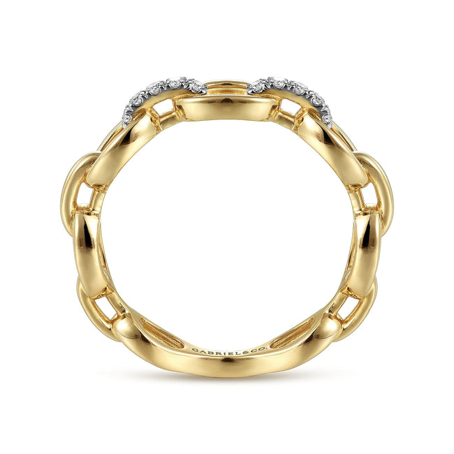 14K Yellow Gold Diamond Oval Link Chain Ladies Ring