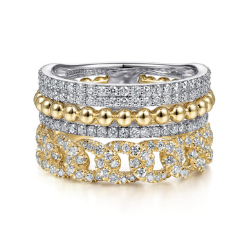 14K White & Yellow Gold Diamond Easy Stackable Ring, 1ct-Bujukan