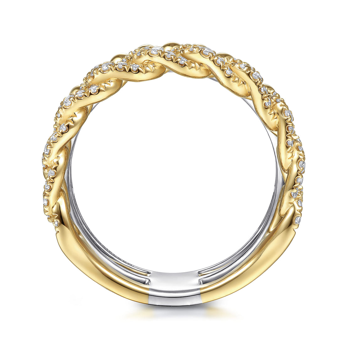 14K White & Yellow Gold Diamond Easy Stackable Ring, 1ct-Bujukan