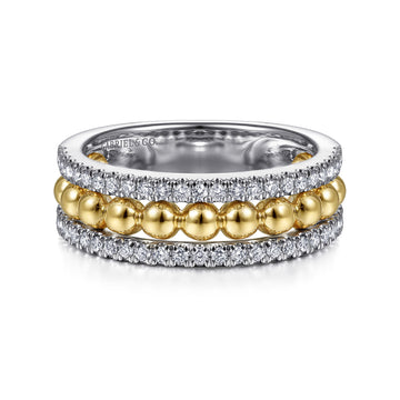14K White & Yellow Gold Diamond Wide Band Ring-Bujukan