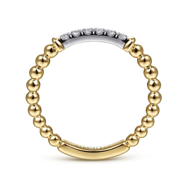 14K White-Yellow Gold Bujukan Band Stackable with Diamond Pavé Center Bar