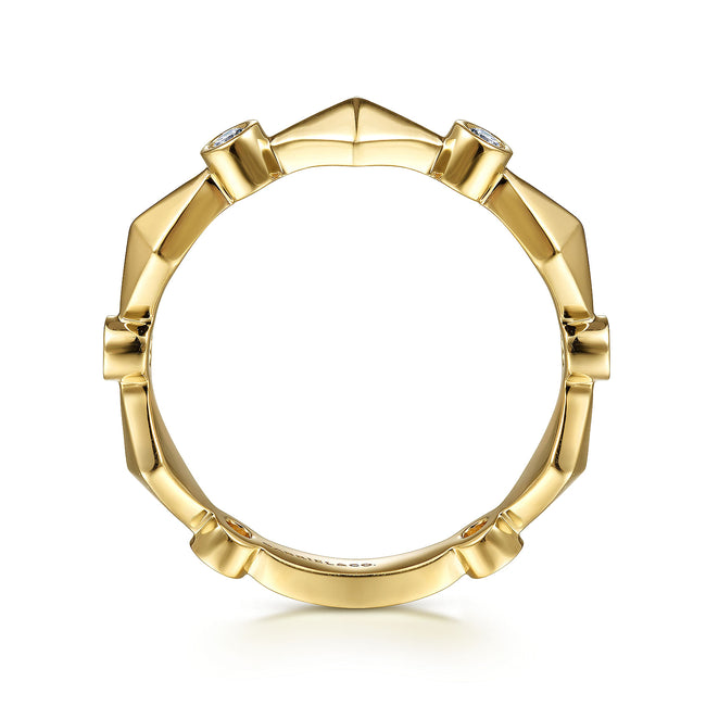 14K Yellow Gold Alternating Geometric and Diamond Station Ring
