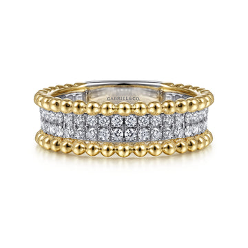 Wide Band Ring 14K White and Yellow Gold Diamond 0.45ct Bujukan