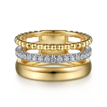 14K White & Yellow Gold Diamond Easy Stackable Ring, 0.35ct-Bujukan